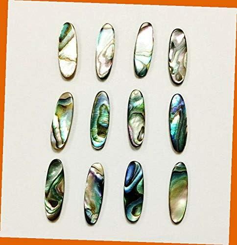 12 Vintage Genuine Abalone Mother Pearl Paua Shell 17x5.5mm. Oval Cabochons 1252 for Jewelry Making Bracelets Necklaces Supplies for DIY Crafts Handmade Bracelets Beadwork