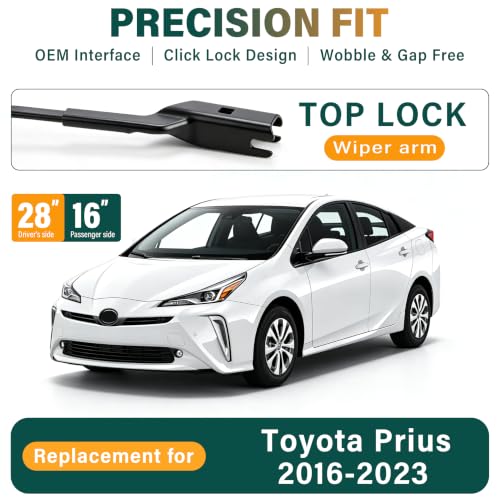 Image of Windshield Wiper Blades Replacement for Toyota Prius 2016-2023 | Original Equipment Replacement Front Rear Wipers Blade Set - 28 inch+16 inch+16 inch (Set of 3) Top Lock