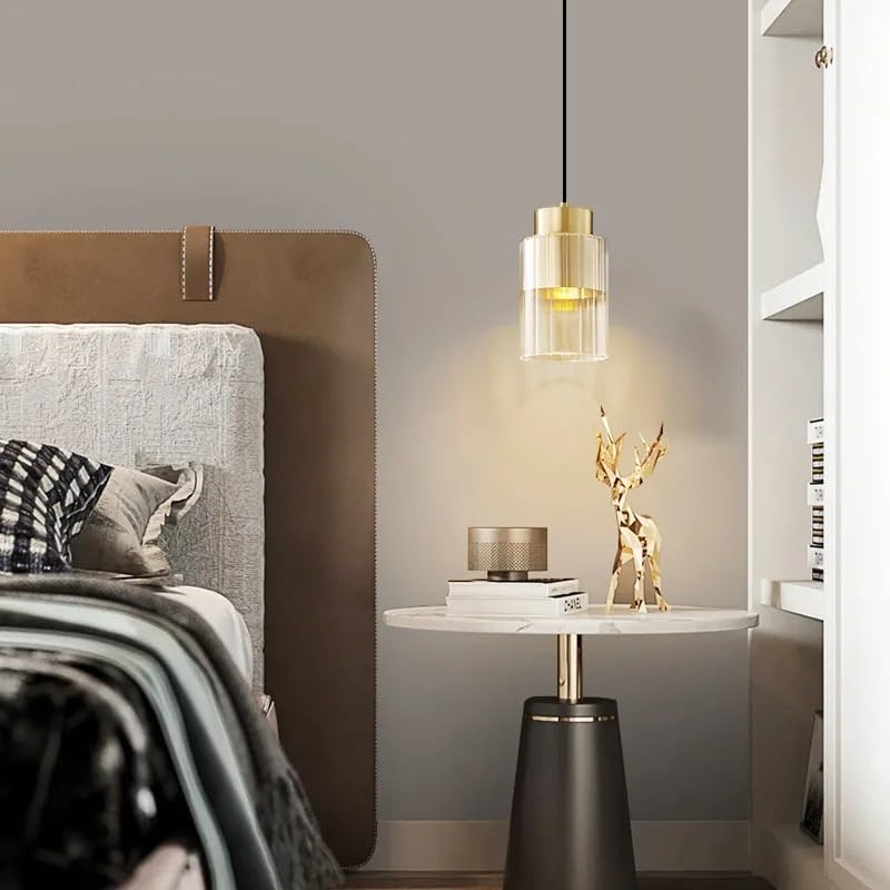 Lampe suspendue en verre tricolore dorée D12cm pour salon moderne