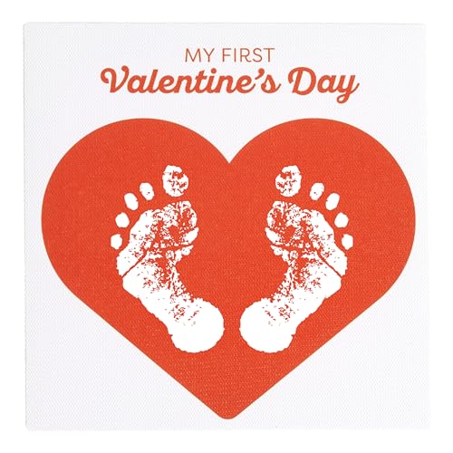 Pearhead My First Valentine's Day Print Canvas, Newborn Handprint and Footprint Keepsake Kit, Includes White Paint for Baby's Prints