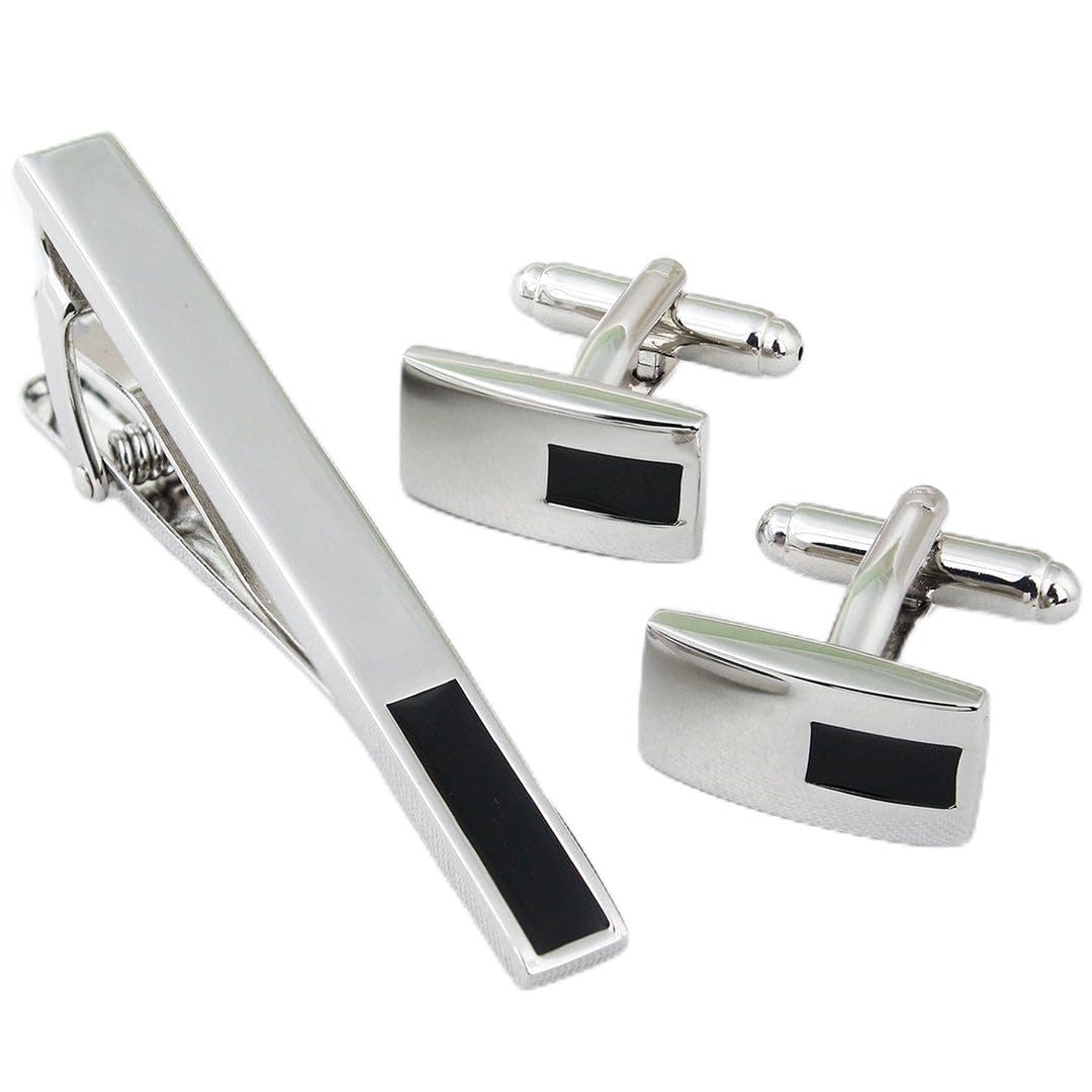 Peluche Silver Colored Cufflink and TiePin Set for Men (B01LZV56PE) Amazon Price History, Amazon Price Tracker