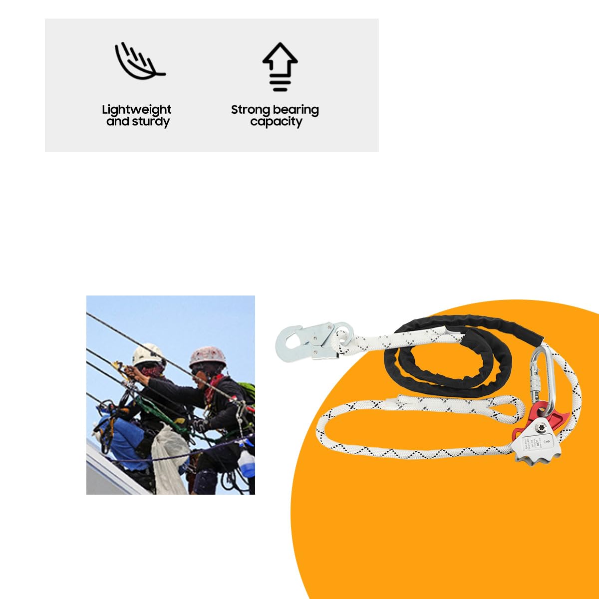 Halteseil für Auffanggurt Verstellbares Haltseil, Durchmesser 13 mm, Länge 2 Meter, Tragkraft 100 kg, hohe Festigkeit 27 KN, geeignet für Arbeitsschutzausrüstung aus der Luft