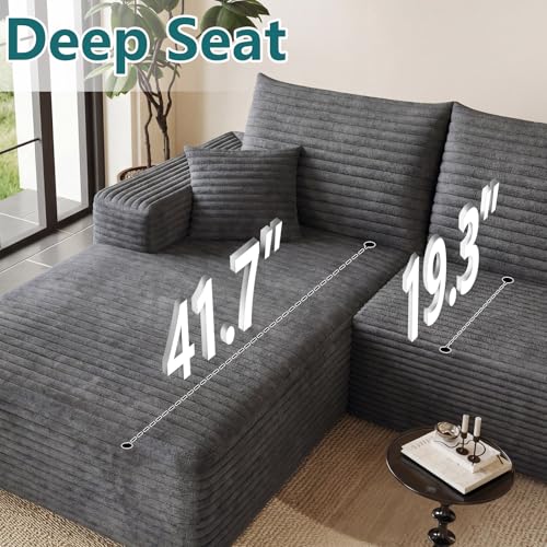 Image of 95 inch Modular Sectional Couch, Boneless L Shaped Cloud Sofa with Chaise Lounge, Corduroy Upholstered Couches Memory Foam Deep Seat, No Assembly Required, Ideal for Living Room(Dark Gray, Left Facing)