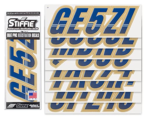 Image of STIFFIE Techtron Navy /Gold 3 inch Boat & PWC Registration Decals • Numbers Letters Stickers