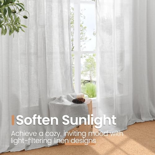 Image of BGment Light Grey Linen Curtains 40 Inch Length - Rod Pocket Kitchen Drapes Light Filtering for Bathroom Window Lightweight, 2 Panels Set, 42 X 40 Inch
