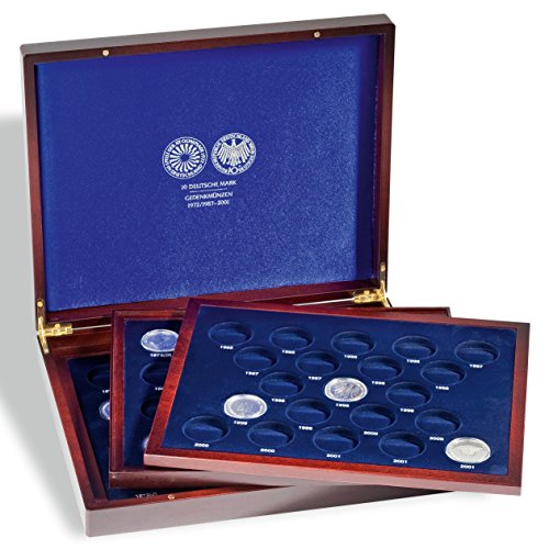 Leuchtturm 325204 Voltera Trio de Luxe Coin Case for All 10 DM Commemorative Coins | for 61 Coins in Capsules | for Years 1972 and 1987-2001