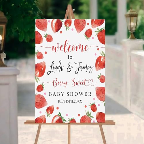 Personalized Strawberry Baby Shower Welcome Sign, Berry Sweet Baby Shower Sprinkle Welcome Poster, Customized Welcome Yard Sign, Canvas
