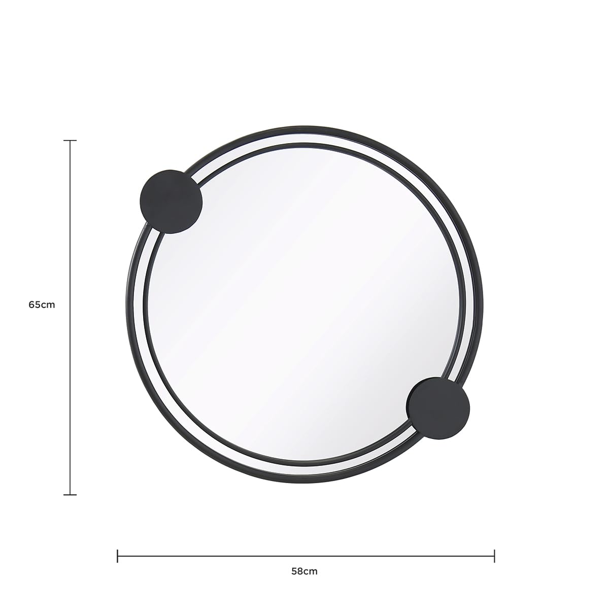 CHARLES BENTLEY Miroir Rond Mural Warsaw, décor Jardin, Cadre Noir, résistant météo, Verre 4mm incassable, Fer et Aluminium, 1 Point de Suspension (65x58cm)