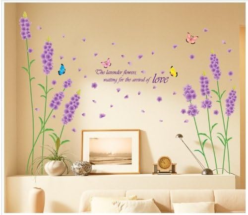 Beautiful Large Long Stem Lavender Flowers with Butterflies Waiting for the Arrival of Love Wall Decals