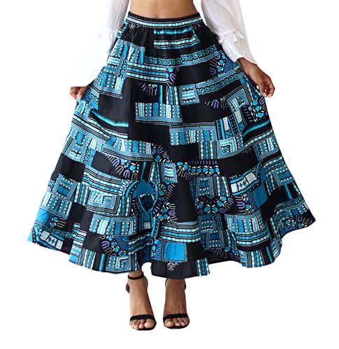 DA'IKI African Skirt Flowing Layers in Bright Dashiki Multi Color Patchwork