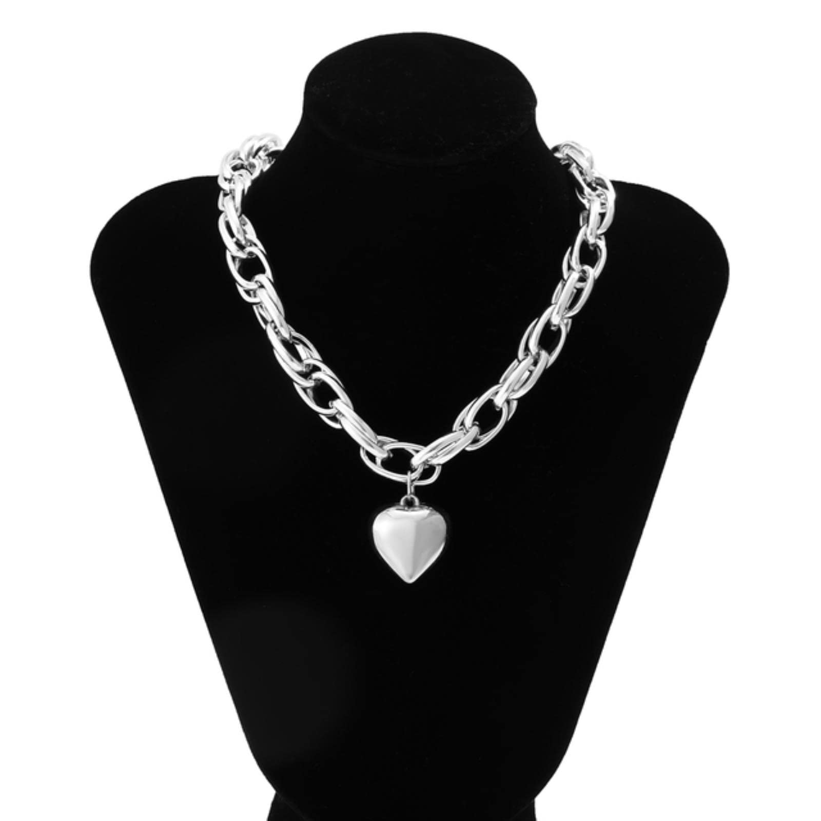 Wszjln Women's Silver Color Hip Hop Thick Cross Chain With Heart Pendant Necklace For Chunky Short Choker Necklace Collar Fashion Jewelry On Neck
