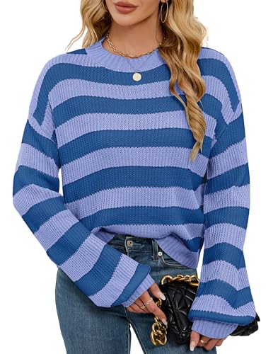Image of Libsorge Womens Oversized Lightweight Cute Striped Cropped Sweater Spring 2025 Knitted Crew Neck Thin Crop Pullover Tops