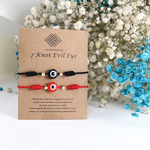 Image of Caiyao Evil Eye Bracelet - Handmade Adjustable Red Black String Knot Lucky Kabbalah Protection Bracelet
