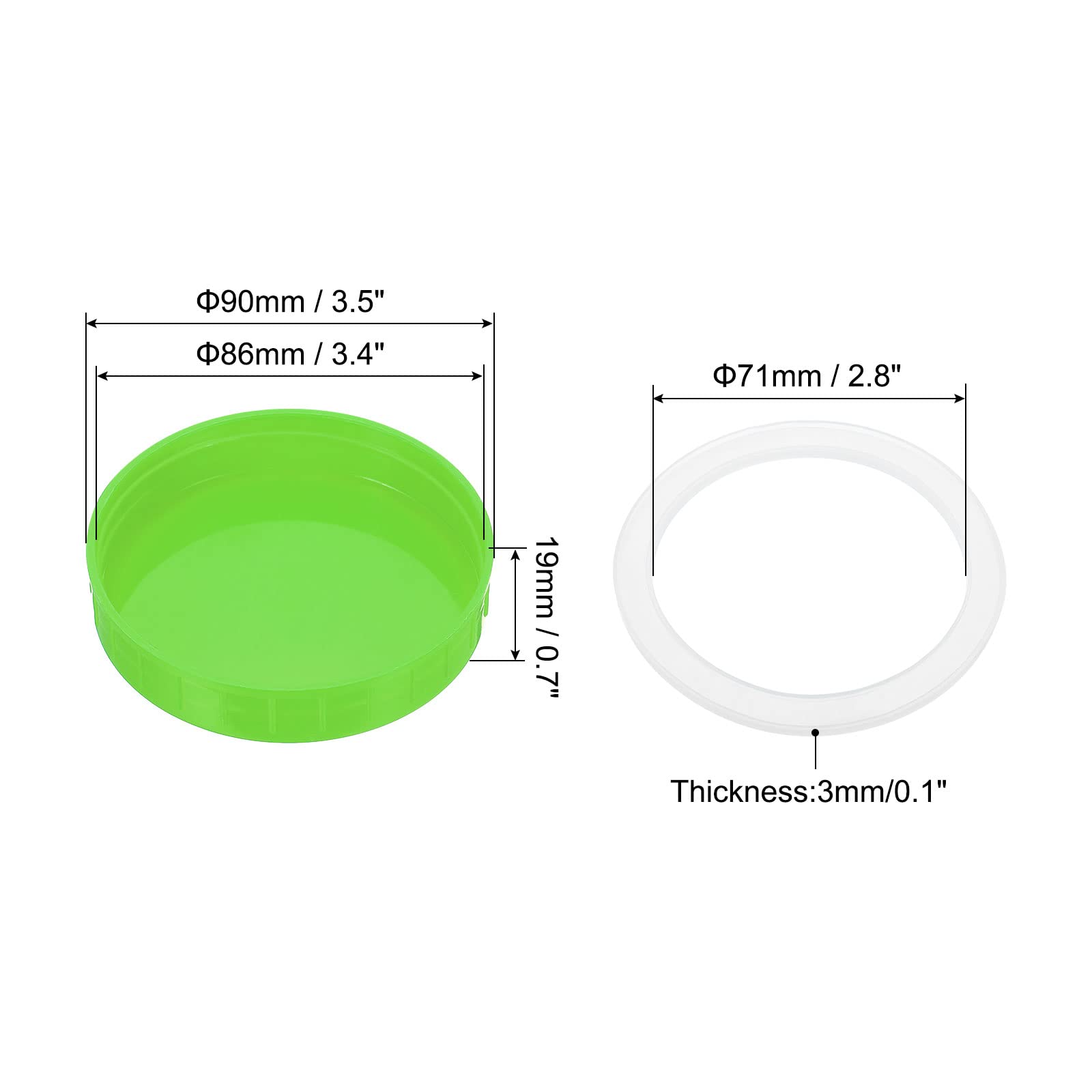 PATIKIL 86mm Wide Mouth Plastic Mason Jar Lids, 1Set/6 Pack Canning Jars Caps with Silicone Sealing Ring for Kitchen Storage Green - Image 2