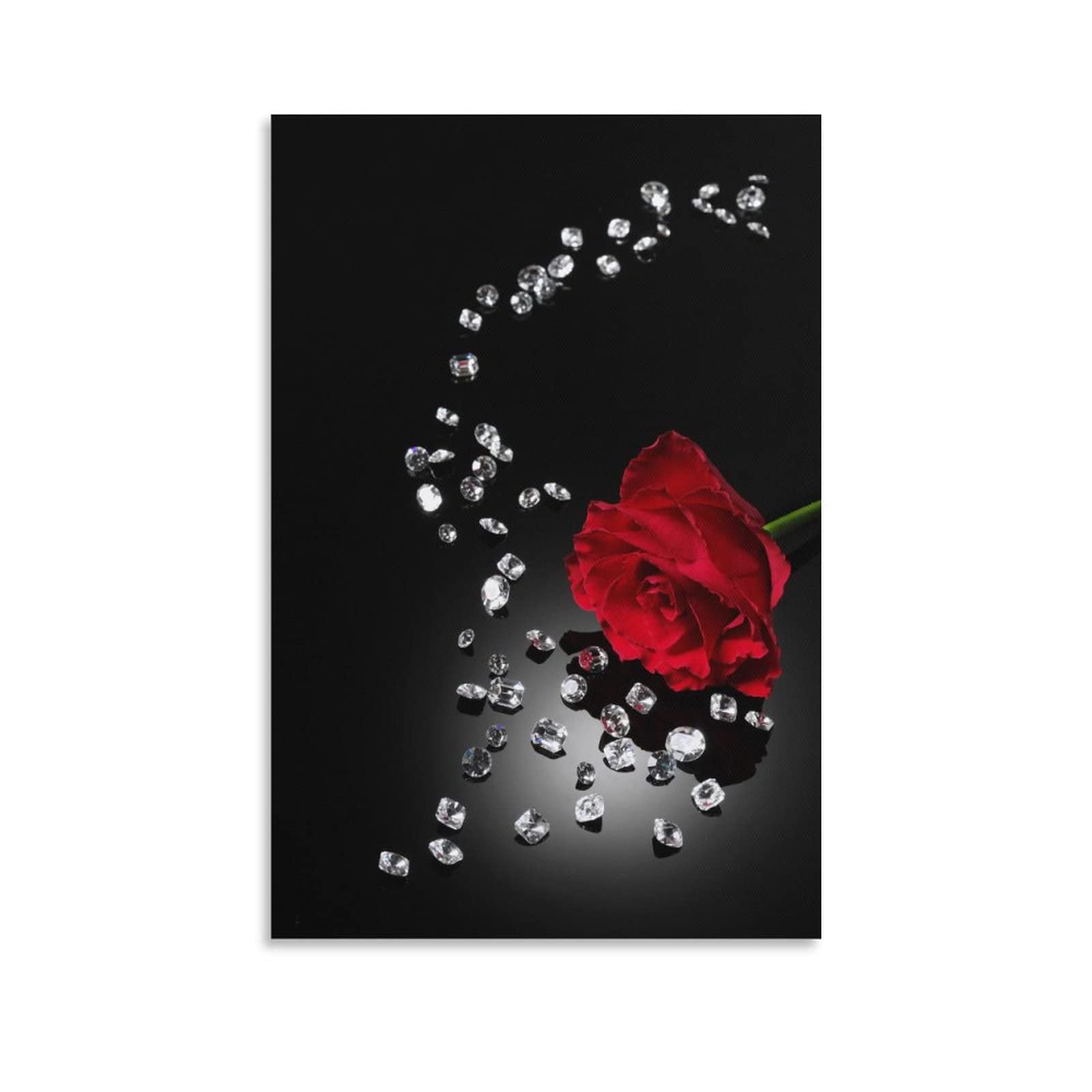 Black and White Red Rose Poster Canvas Painting Wall Art Living Room Bedroom Home Decoration Mural12x18inch(30x45cm)