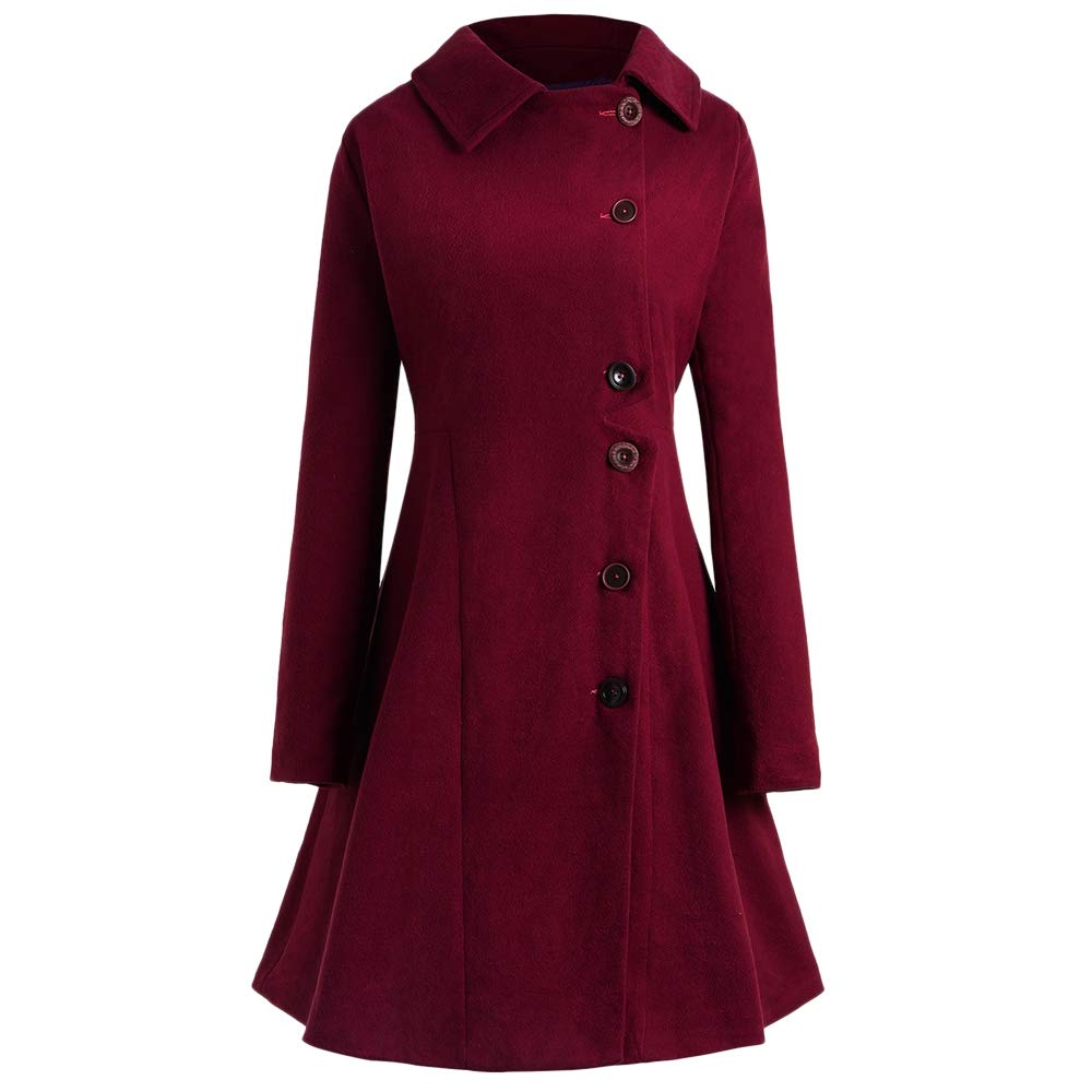 RoseGal Women Winter Elegant Warm Plus Size Buttoned Long Coat High Waisted Woolen Coat Trench Parka Jacket Belt Overcoat Outwear