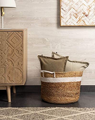 NR HOME STORES Handcrafted Woven Floral Pot Bag Natural Jute & Cotton Plant Bag for All Plants Home Room Hall Decor Indoor Outdoor Office Plant Sack in Storage Basket (Brown, 35x30 cm)