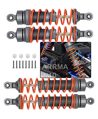 ARRCat 4PCS Full Aluminum Front Rear Shocks Upgrade Parts for 1/10 Arrma Bigrock 4X4 Senton 4X4 Granite 4X4 Vorteks 4X4 Typhon 4X4 RC Truck,Big Bore Hops Up RC Shocks,Replace AR330550 AR330551(Gray)