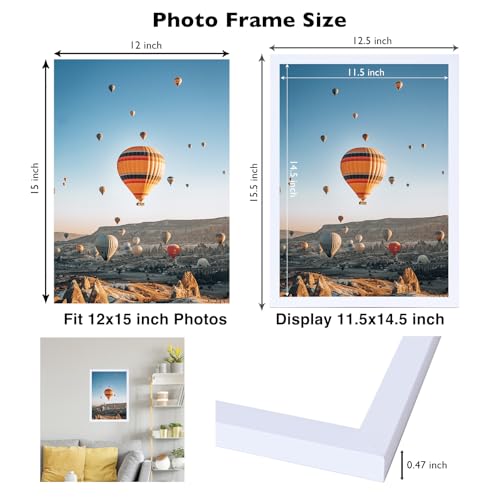 Image of JCJMY 12x15 inch Picture Frame, Horizontal and Vertical Formats for Wall Hanging, 12 x 15 Wall Gallery Poster Photo Frame with Shatter Resistant Plexiglass, White