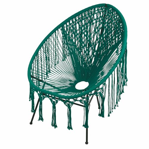 Galileo Silla Lounge macramé, Tejido de algodón, Estructura de Hierro Fundido, Color Azul