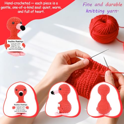 MLZTINGR Lustige Positive Flamingo | Handgefertigter Flamingo Plüschtier | Emotionaler Support Axolotl Plüschtier | Niedliches Häkel-Tier für Schreibtischdekoration