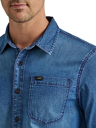 Lee Men's All Purpose Classic Fit Long Sleeve Shirt, Denim Medium Wash Indigo, Large4