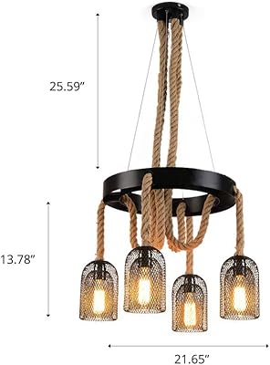 BAYCHEER Vintage Hemp Rope Flush Mount Ceiling Light 4 Lights Antique Style Rustic Industrial Ceiling Light