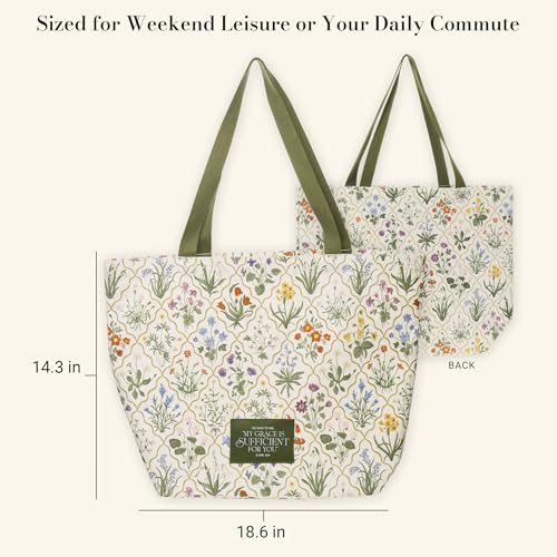 Image of Christian Art Gifts Natural Canvas Tote Bags for Women with Inspirational Scripture, Easy Carry Woven Shoulder Straps