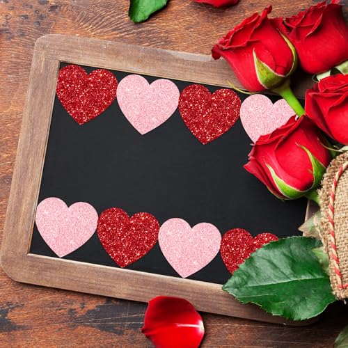 Image of Whaline 65.6ft Heart Bulletin Board Border Glitter Pink Red Heart Shaped Die-Cut Border Trim for Valentine's Day Anniversary Chalkboard Decoration