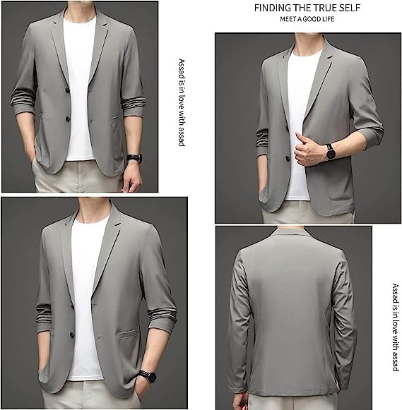 Men 's Summer Lightweight Suit Jacket, Summer Jackets for Men Sunscreen Coats Solid Color Lapel Suit Casual Blazer-Two Button Grey 2XL2