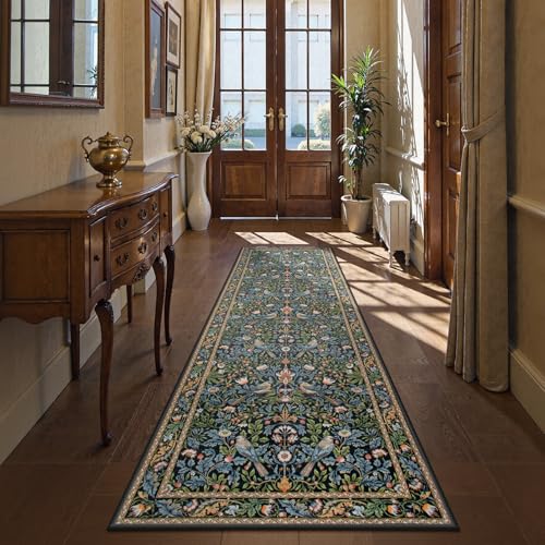 Tapete corredor floral boho 2.5'x8' azul marino miniatura 3