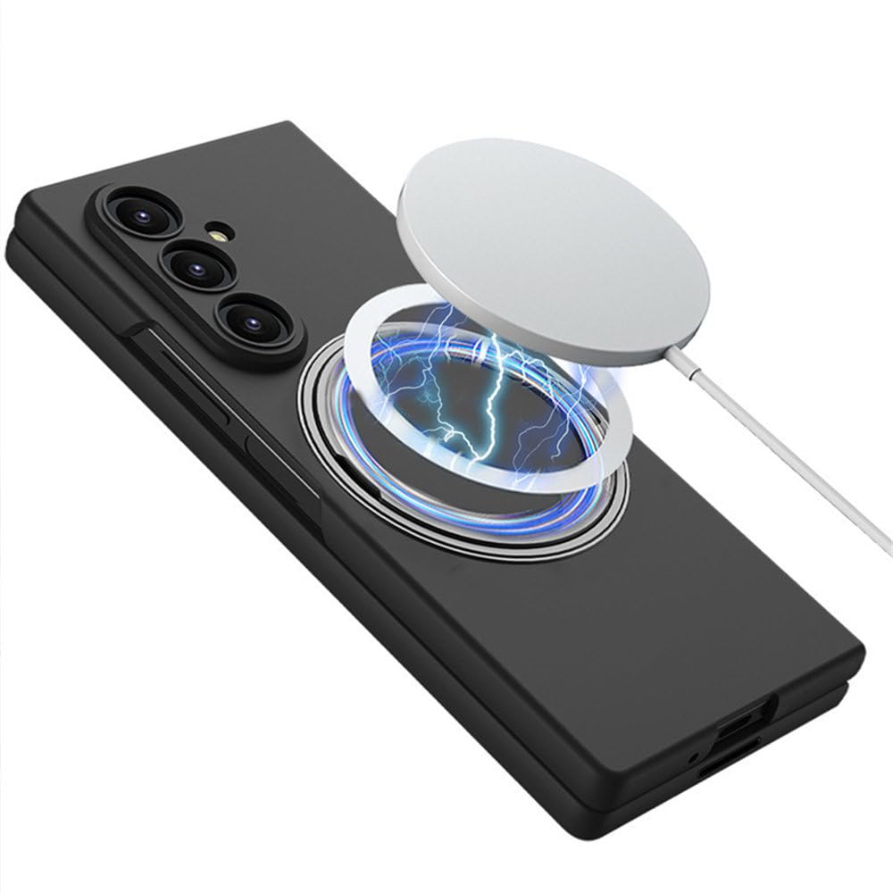 Cover per telefono ultra sottile in PC rigido con vetro temperato e anello girevole per Samsung Galaxy Z Fold 8 Ultra, con ricarica wireless e antiurto, colore grigio, per Samsung Galaxy Z Fold 8 Ult