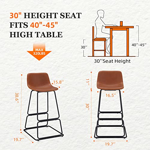 Bar Stools High Chair, Mid Century Modern Bar Stools Set Of 2, Faux Leather Dining Chairs For Coffee Bar, Industrial Indoor Bar Stools With Back For Kitchen Counter, Tall Barstools Chairs,30" #TOP4