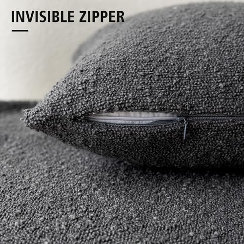 Image of Foindtower Pack of 2 Textured Boucle Throw Pillow Covers Accent Solid Decorative Lumbar Pillow Cases Woven Couch Cushion Case for Sofa Living Room Home Decor, 12 x 20 Inch,Dark Grey