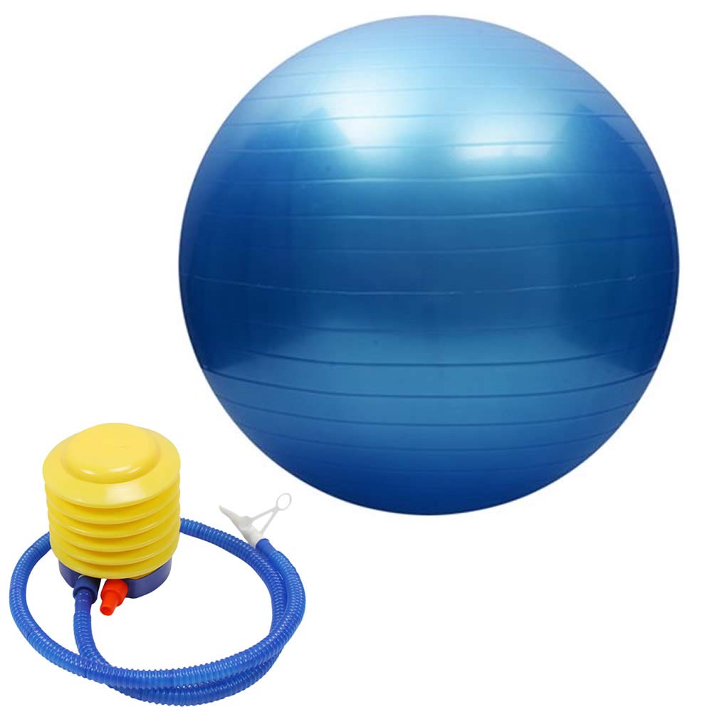 Jazooli Exercise Ball Gym Yoga Swiss Ball Fitness Pregnancy Birthing Balance Stability Slip Resistant Anti Burst Extra Thick Large with Pump, 65cm, Blue