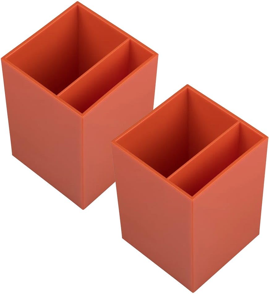 Image of JAM PAPER Plastic Pen Holders - Orange Desktop Pencil Cups - 2 /Pack