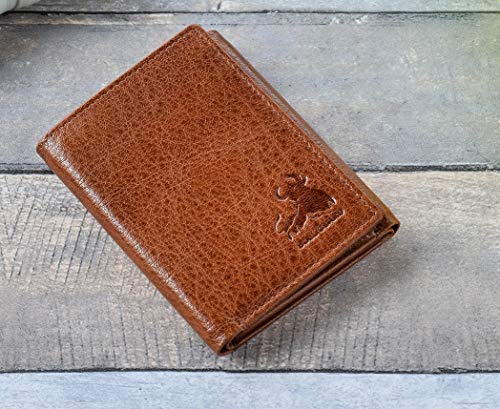 Image of BULL GUARD RFID Genuine Leather Trifold Wallets for Men ID Window, Secret Pocket, Adventure Brown - Wild Buffalo Brown, Classic Trifold Size, Trifold Rfid Wallet
