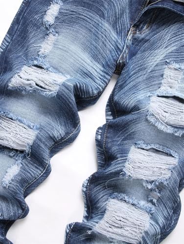 Men's Hole Breaking Street Slimming Straight Leg Denim Zipper Pants2