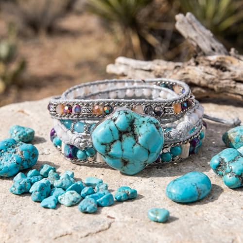 Image of YGLINE Natural Stone Bracelet 5 Wraps Bracelet Handmade Blue Color Boho Bracelet for Women Bracelet
