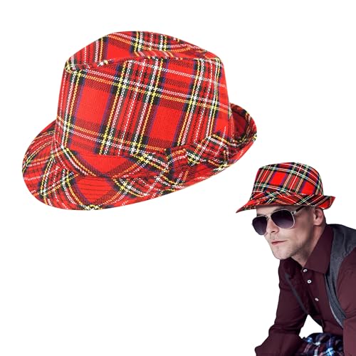 Lizzy Scottish Tartan Trilby Hat 27cm (Adult) | Tam O'Shanter Hat Scotts Scottish Scotland Goth Punk Mini Burns Night Bay City Rollers Fancy Dress Outfit Accessories Red (1)