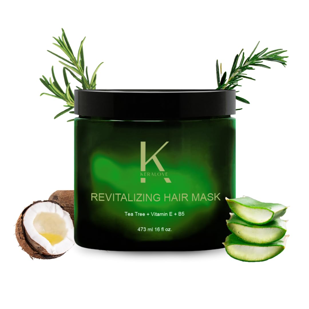 Keralove Revitalizing Hair Mask - Tea Tree Deep Conditioner Treatment - Moisturizes & Protects Hair & Scalp - with Soy Protein, Vitamin E, Collagen, Keratin & Coconut Oil - 16 oz