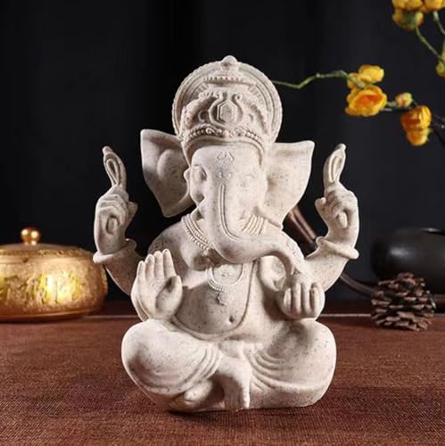 PIGPIGFLY Ganesh Buddha Statue,Indian Deity Statue,Decoration Living Room,Abstract Sculpture,Home Store Decoration,Modern Living Room Ornaments 7.08"(Sandstone) - Image 2