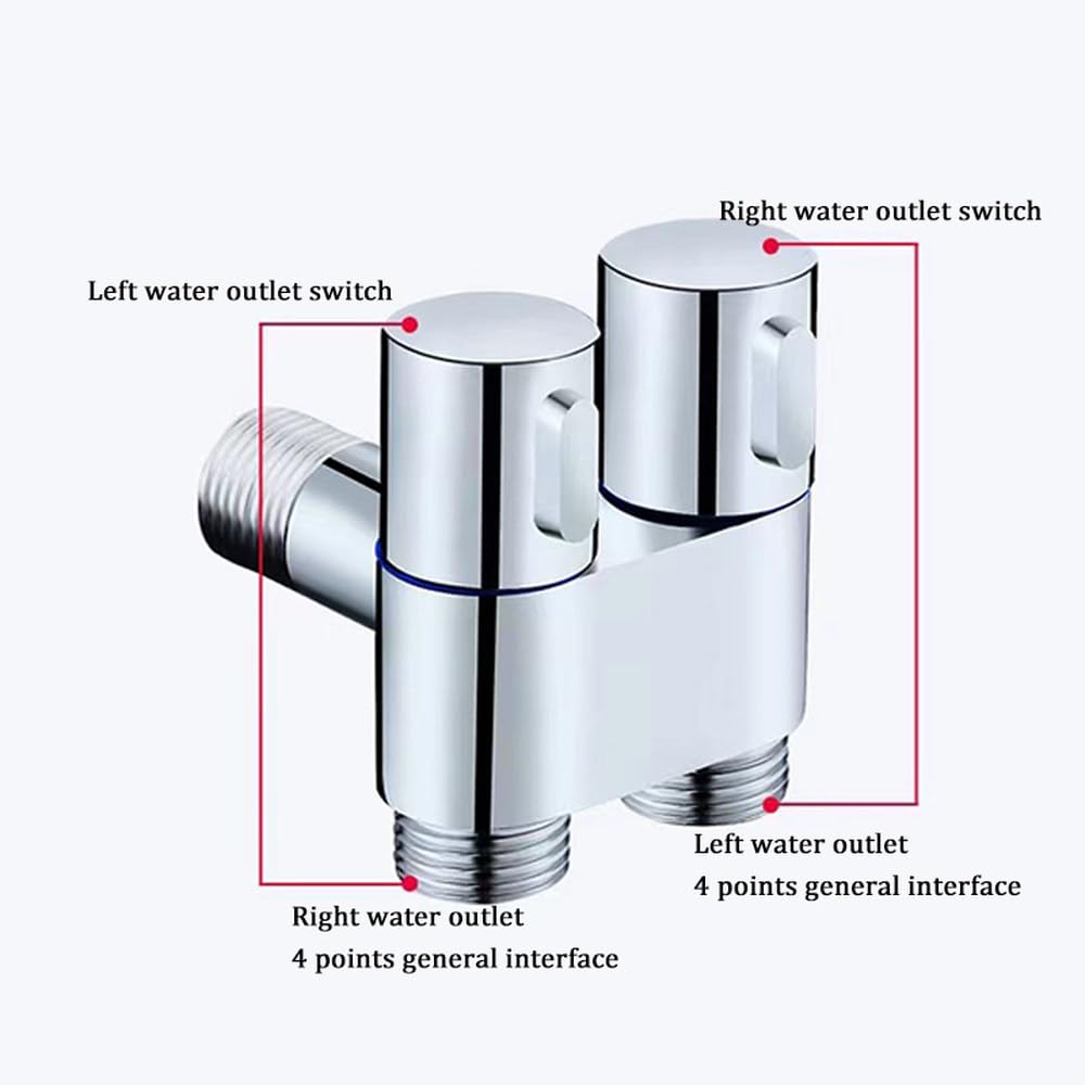 Juego de rociador de bidé para inodoro con válvula angular de aleación de zinc para montaje en pared, limpieza de agua de una entrada y dos salidas para accesorios de baño, juego plateado, como se mu