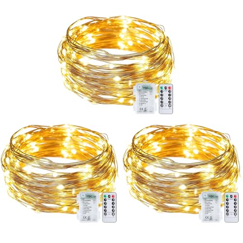 3 Stück LED Lichterkette Batterie, 10M 100 LED Draht Lichterkette...