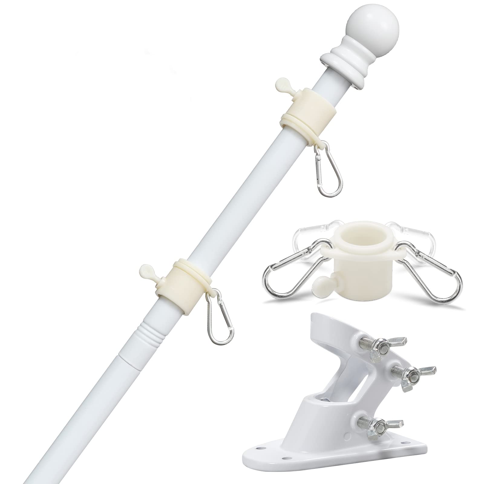 Snapklik.com : HOSKO White Flag Pole - 5ft Tangle Free Flag Pole Kit ...