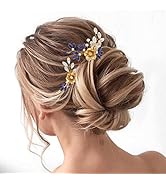 Flayem Hochzeits Braut Haarnadeln Blume Haarschmuck Blau Strass Brautschmuck Kopfschmuck für Brau...