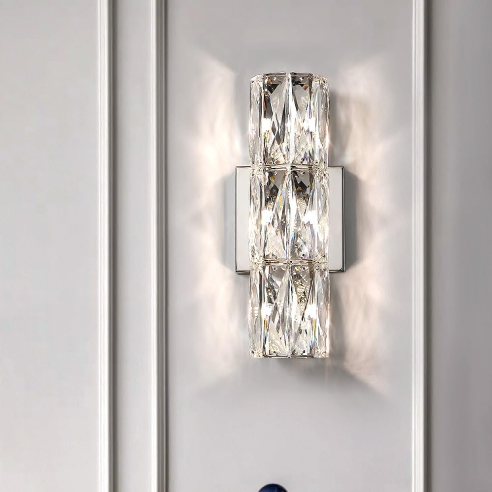 Modern Light Luxury LED Linear Bathroom Wall Sconce Modern Crystal Wall Light Bar Chrome Long Vanity Lighting Fixture Over Mirror Luxury Bedroom Wall Mounted Lamp for Living Room Hotel Foyer