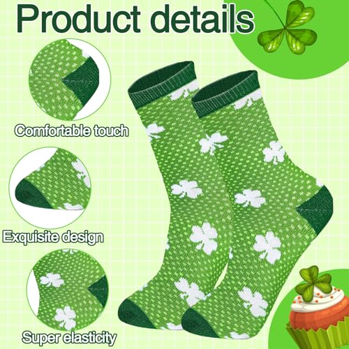 Image of 12 Pairs St. Patrick's Day Socks Fun Shamrock Clover Irish Black Green Novelty Crew Dress Socks St. Patricks Day Party Gift for Womens Men