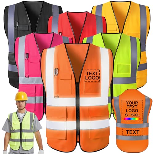 Custom Safety Vest for Men High Visibility Protective Workwear 5 Pockets With Reflective Strip