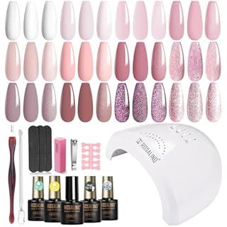 ROSALIND Kit Semipermanente Unghie con 48W UV LED Lampada, 12+4 Pezzi Smalto Semipermanente Unghie Bianco Rosa Viola Avena Colori, Kit Per Unghie Soak Off Manicure Regalo per Principianti